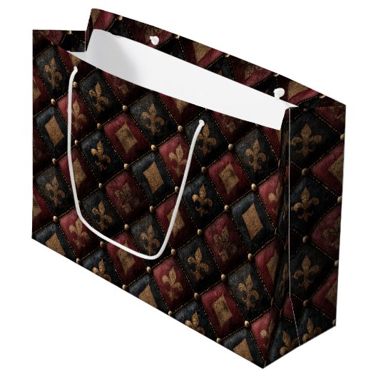 Middeleeuwse Geplooide Fleur-de-Lis Harlekijn Patr Groot Cadeauzakje (Voorkant Gekanteld)