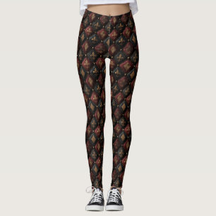 Middeleeuwse Geplooide Fleur-de-Lis Harlekijn Patr Leggings