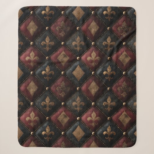 Middeleeuwse Geplooide Fleur-de-Lis Harlekijn Patr Sherpa Deken (Voorkant)