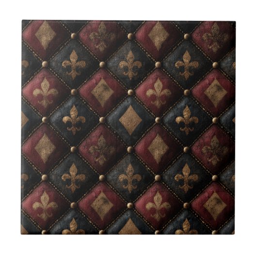 Middeleeuwse Geplooide Fleur-de-Lis Harlekijn Patr Tegeltje (Voorkant)