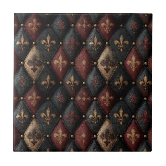 Middeleeuwse Geplooide Fleur-de-Lis Harlekijn Patr Tegeltje (Voorkant)