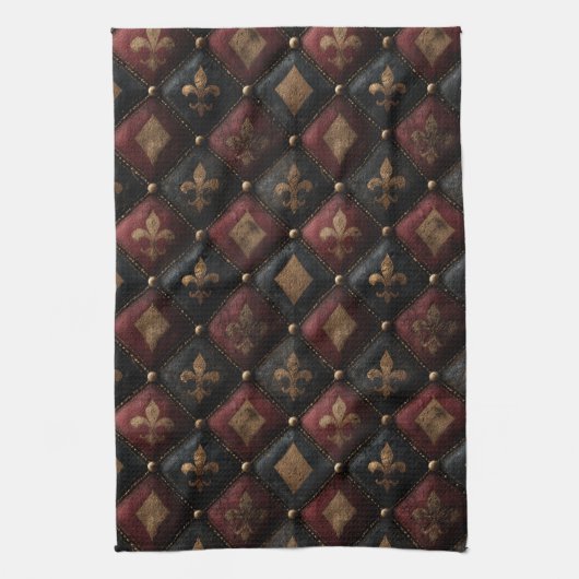Middeleeuwse Geplooide Fleur-de-Lis Harlekijn Patr Theedoek (Verticaal)