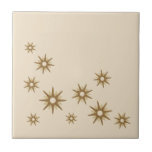 Middeleeuwse Gold Starbursts Tegeltje<br><div class="desc">Het moderne,  geïnspireerde design uit de midden-eeuw met  retro gouden starbursts in een organisch design op een beige achtergrond. Eenvoudig,  schoon modern design.</div>