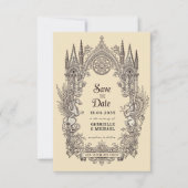 Middeleeuwse gotische draak griffioen oud papier save the date (Voorkant)