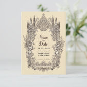 Middeleeuwse gotische draak griffioen oud papier save the date (Staand voorkant)