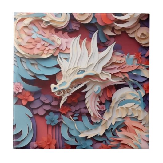 Middeleeuwse Gotische Fantasy Dragon Head 3D Abstr Tegeltje (Voorkant)