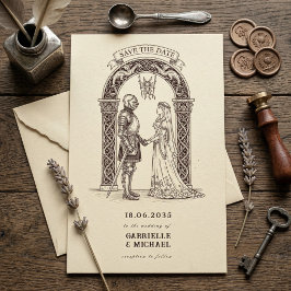 Middeleeuwse Gotische Ridder Sepia Bruiloft Save The Date