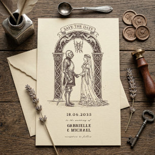 Middeleeuwse Gotische Ridder Sepia Bruiloft Save The Date