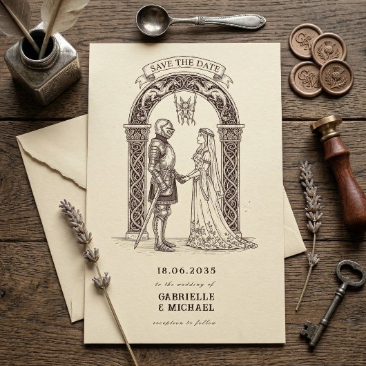 Middeleeuwse Gotische Ridder Sepia Bruiloft Save The Date
