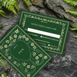 Middeleeuwse gouden bloemharten en zwaard bruiloft informatiekaartje