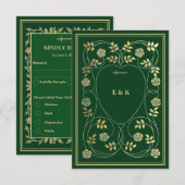 Middeleeuwse gouden bloemharten en zwaard bruiloft informatiekaartje (Voorkant / Achterkant)