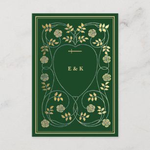 Middeleeuwse gouden bloemharten en zwaard bruiloft informatiekaartje