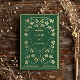 Middeleeuwse gouden bloemharten en zwaard bruiloft kaart