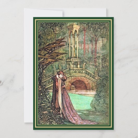 Middeleeuwse gouden bloemharten en zwaard bruiloft kaart (Achterkant)