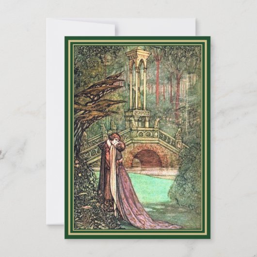 Middeleeuwse gouden bloemharten en zwaard bruiloft save the date (Achterkant)