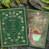 Middeleeuwse gouden bloemharten en zwaard bruiloft save the date