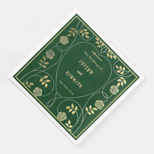 Middeleeuwse gouden bloemharten en zwaard bruiloft servet (Hoek)