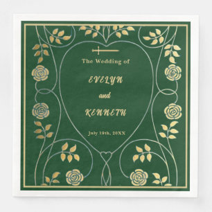 Middeleeuwse gouden bloemharten en zwaard bruiloft servet