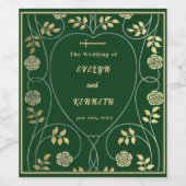 Middeleeuwse gouden bloemharten en zwaard bruiloft wijn etiket (Enkel label)