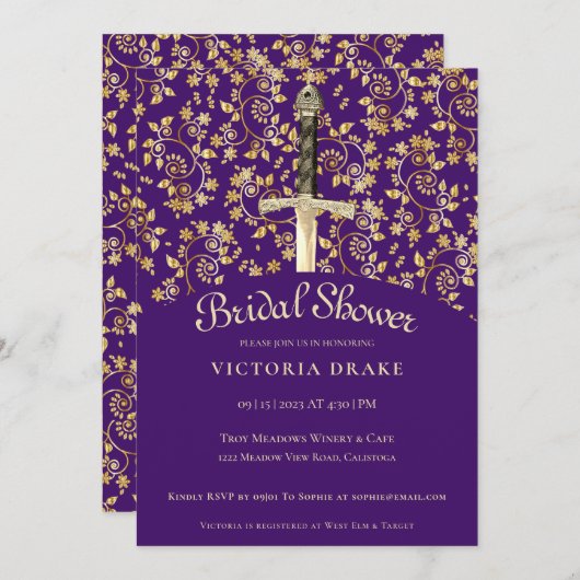 Middeleeuwse gouden bruids douche uitnodiging (Voorkant / Achterkant)