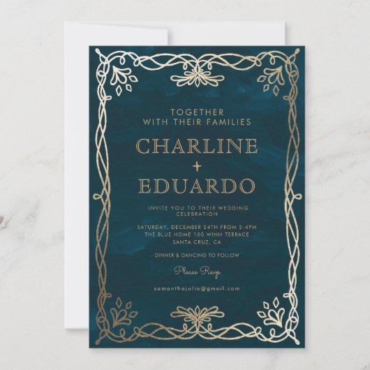  middeleeuwse gouden klimop bruiloft uitnodiging (Voorkant)