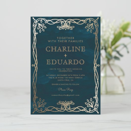  middeleeuwse gouden klimop bruiloft uitnodiging (Staand voorkant)