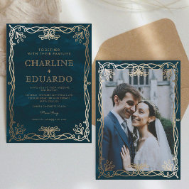  middeleeuwse gouden klimop bruiloft uitnodiging