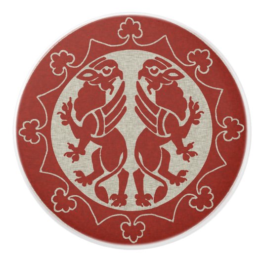 Middeleeuwse Griffins Keramische Knop (Voorkant)