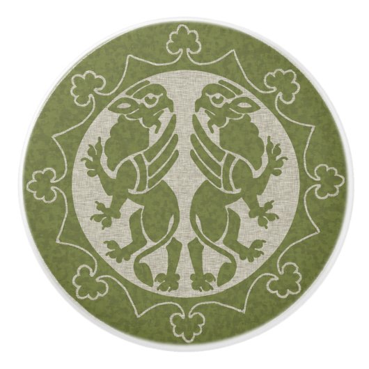 Middeleeuwse Griffins Keramische Knop (Voorkant)