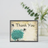 Middeleeuwse Groene Hart Bladboom Liefde Vogel Bedankkaart (Staand voorkant)