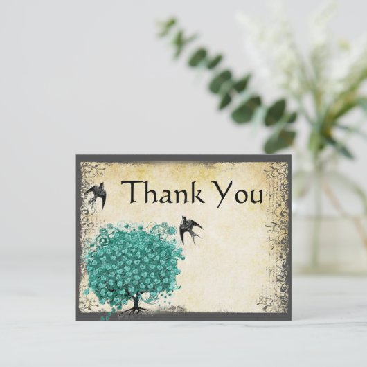 Middeleeuwse Groene Hart Bladboom Liefde Vogel Bedankkaart (Staand voorkant)