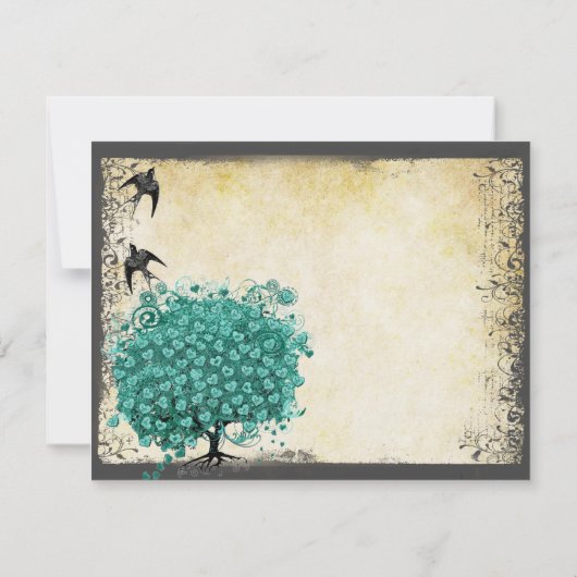 Middeleeuwse Groene Hart Bladboom Liefde Vogel Bedankkaart (Achterkant)