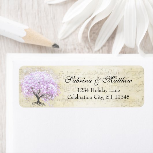 middeleeuwse hart blad lavendel boom liefde vogel etiket (Insitu)