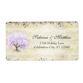 middeleeuwse hart blad lavendel boom liefde vogel etiket