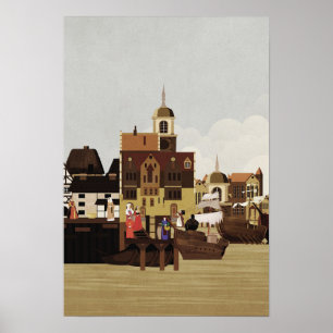 Middeleeuwse haven poster