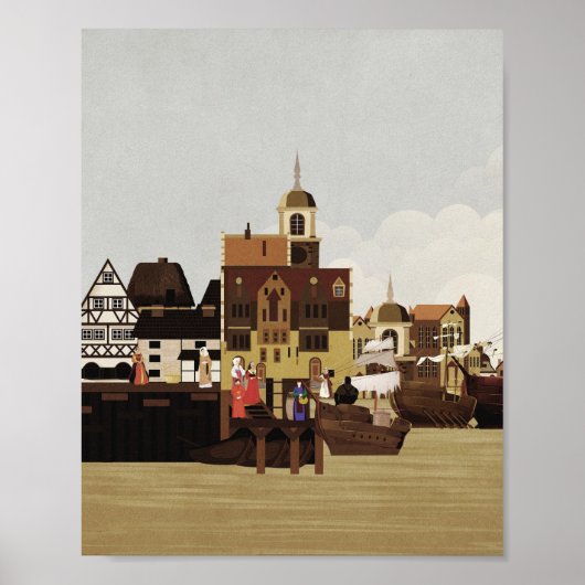 Middeleeuwse haven poster (Voorkant)