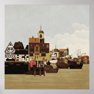 Middeleeuwse haven poster