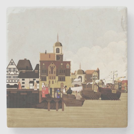 Middeleeuwse haven stenen onderzetter (Voorkant)