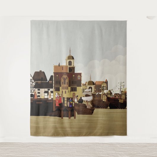 Middeleeuwse haven wandkleed (Voorkant)