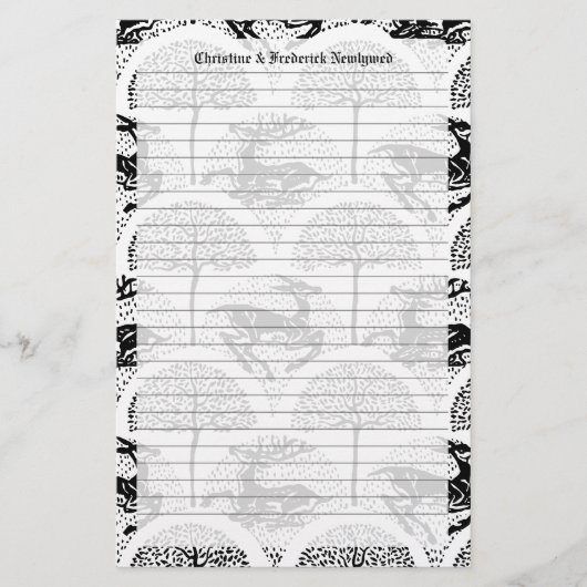 Middeleeuwse herten en bomen, briefpapier (Voorkant)