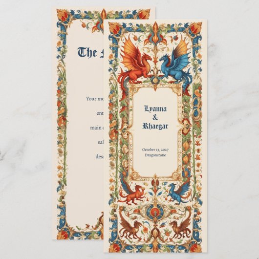Middeleeuwse Huwelijk, Oud Manuscript Menu (Voorkant / Achterkant)