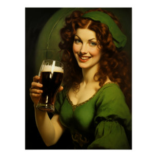 Middeleeuwse Ierse Maagd Drinkt Bier Fantasie Perfect Poster
