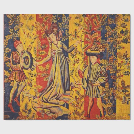 Middeleeuwse Italiaanse Chinoiserie Rood Blauw Dec Cadeaupapier (Vlak)