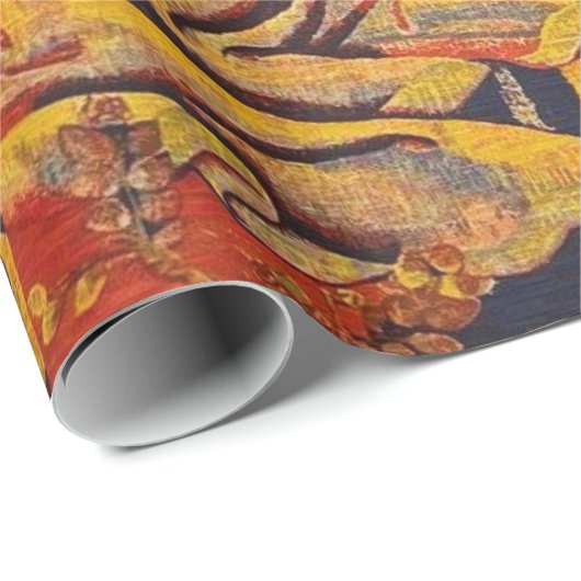 Middeleeuwse Italiaanse Chinoiserie Rood Blauw Dec Cadeaupapier (Rol Hoek)