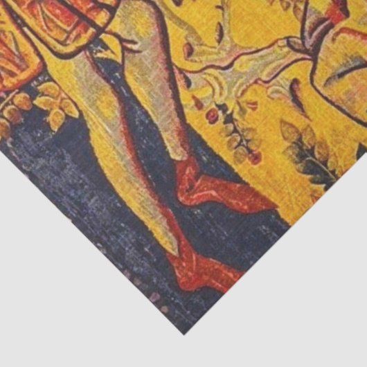 Middeleeuwse Italiaanse Chinoiserie Rood Blauw Dec Tissuepapier (Detail)