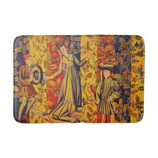 Middeleeuwse Italiaanse rood blauw geel Chinoiseri Badmat (Voorkant)