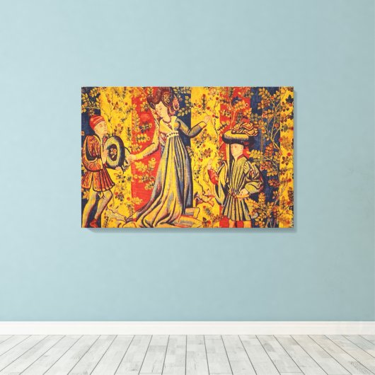 Middeleeuwse Italiaanse rood blauw geel Chinoiseri Canvas Afdruk (Insitu (Houten vloer))