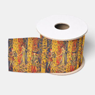 Middeleeuwse Italiaanse rood blauw geel Chinoiseri Grosgrain Lint