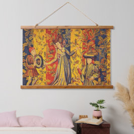 Middeleeuwse Italiaanse rood blauw geel Chinoiseri Hangend Wandkleed