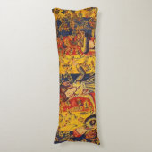 Middeleeuwse Italiaanse rood blauw geel Chinoiseri Lichaamskussen (Voorkant Verticaal)